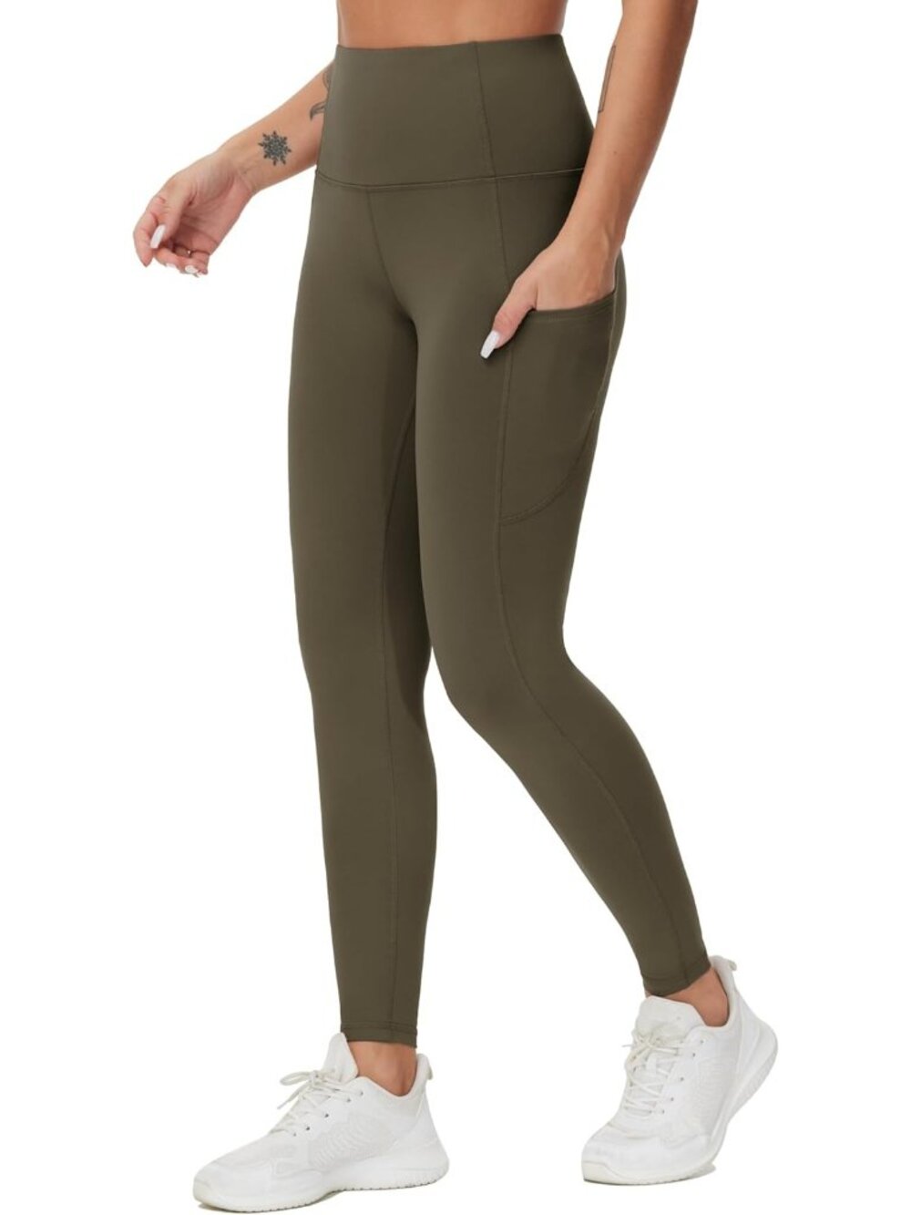Women's Charcoal Brown Thick High Waist Tummy Control Workout Yoga Legging - Picture 7 of 7